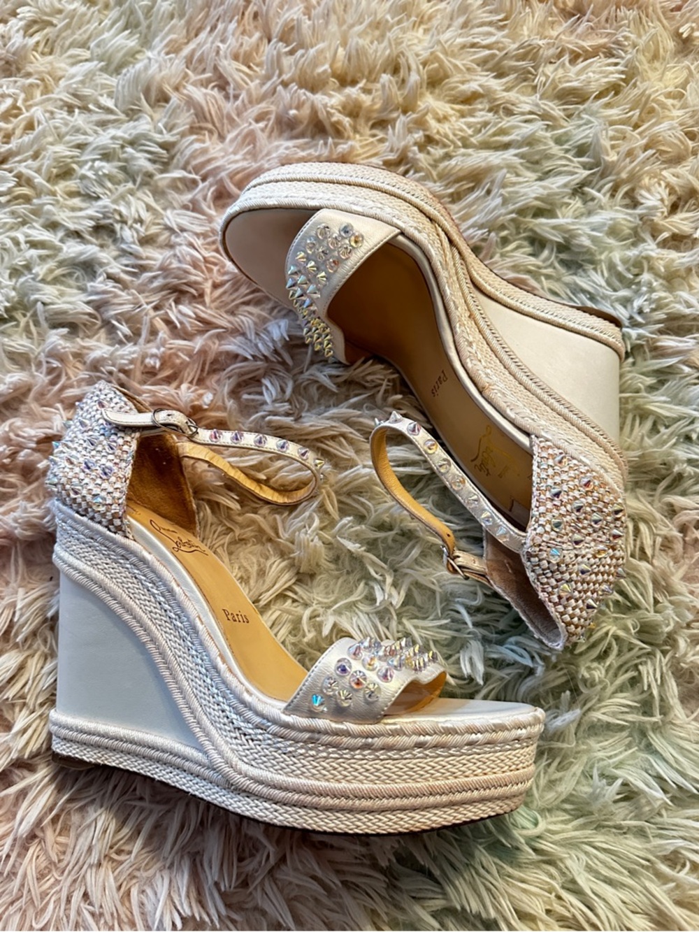 CHRISTIAN LOUBOUTIN Madmonica 120 White Leather Wedges Size 40 - Picture 4 of 10